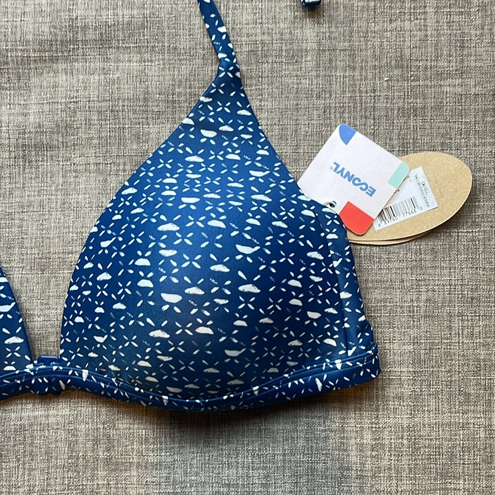 Prana Dark Blue Triangle Cup Halter Bikini Top NWT M - Picture 2 of 5